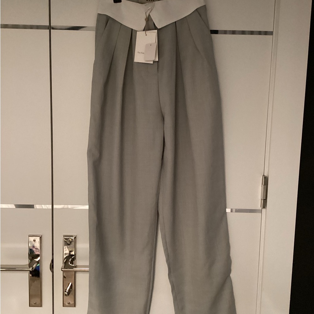 Frankie Shop Light Gray High-Waist Pleated Trousers